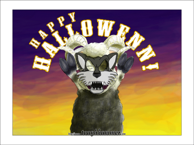 Sheep ram in a wolf mask: &ldquo;Happy Haloween!&rdquo;
